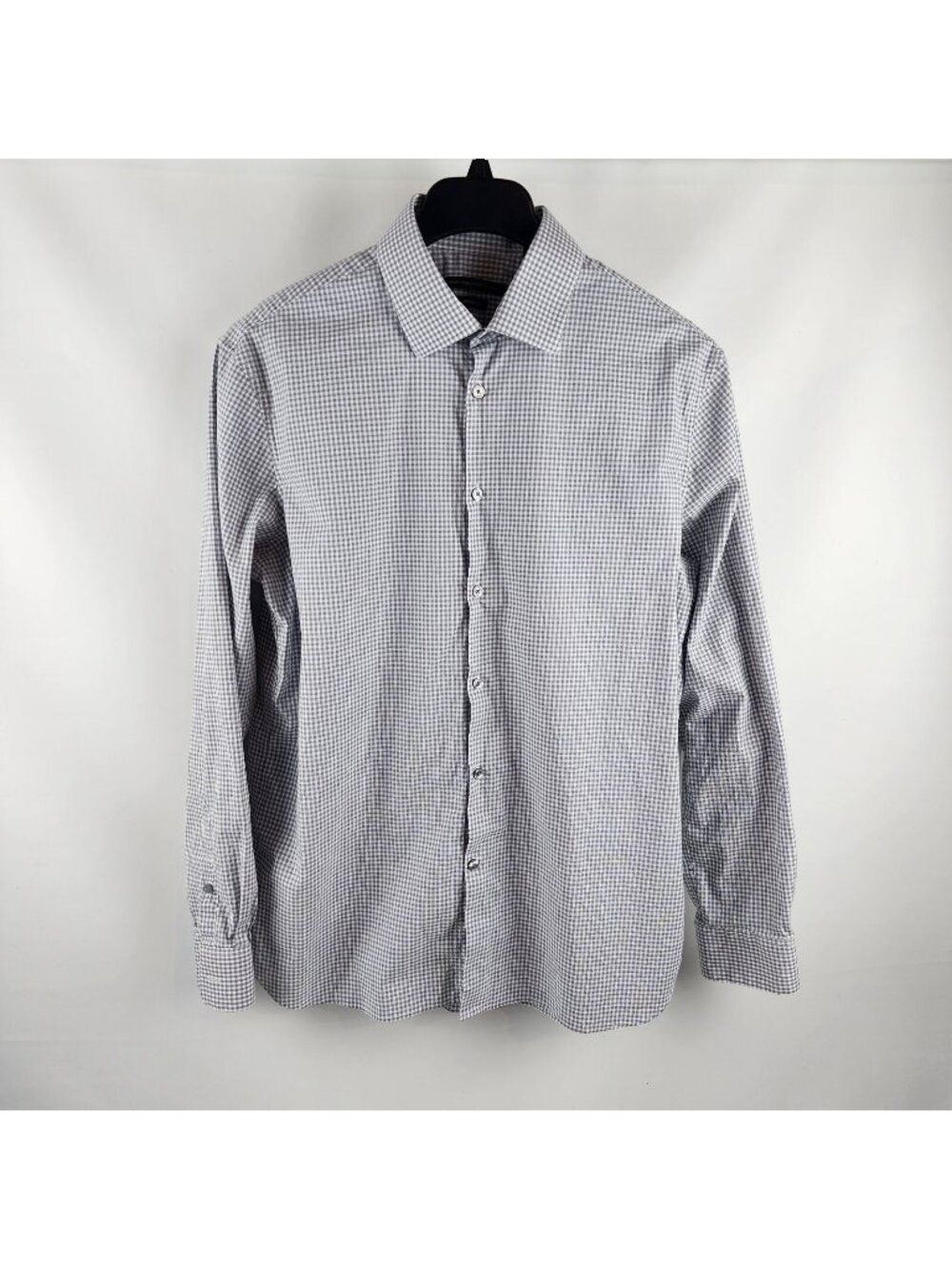 John Varvatos Shirt Mens 17L Modern Fit Button Up L/S Gray White Dress USA
